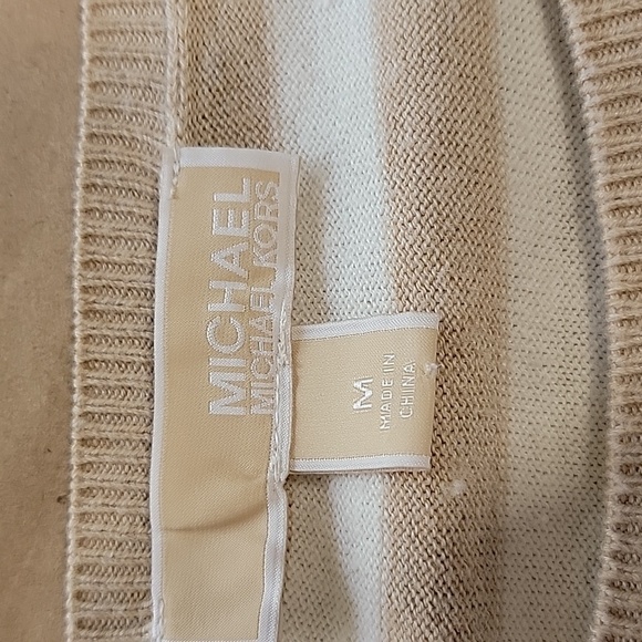 Michael Michael Kors Size M Tan & Ivory Striped Knit Long Sleeve Lightweight Top - Picture 10 of 10